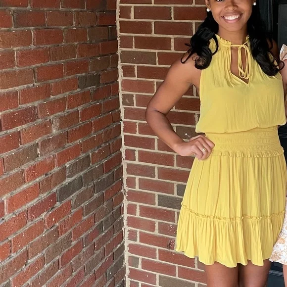BCBGMAXAZRIA Smocked Waist Yellow Halter Mini Dress